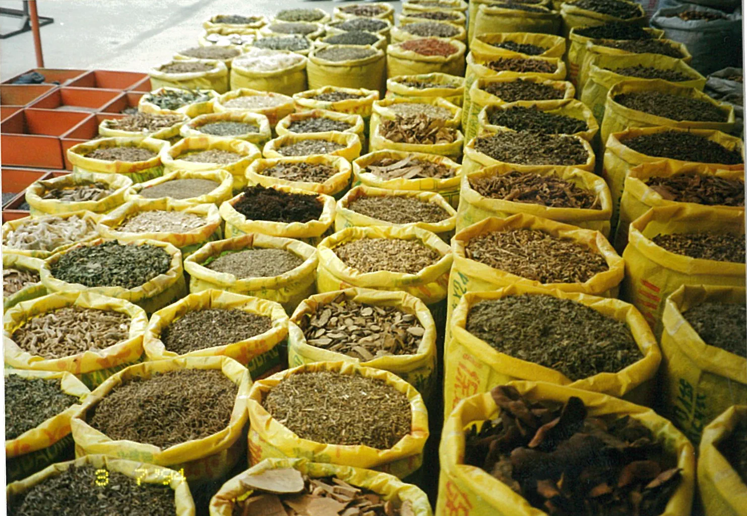 草木染めに使う天然染料の原材料が並ぶ様子｜益久染織研究所