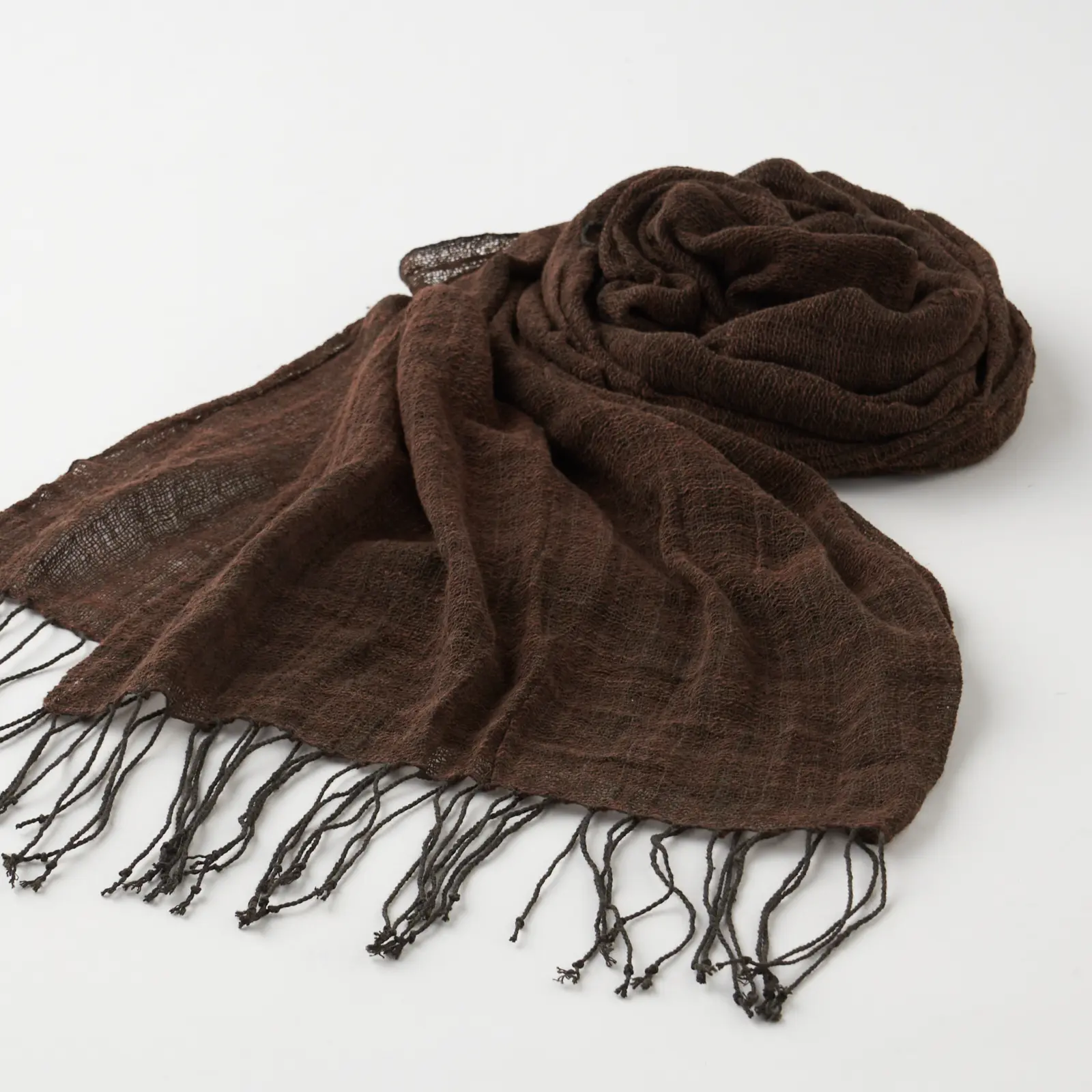 綿100% 手つむぎ糸 草木染めストール ダークブラウン｜益久染織研究所